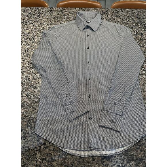 Express Shirt Mens Small 14 14 1/2 Blue Floral Long Sleeve Slim Fit Button Up - Picture 2 of 3